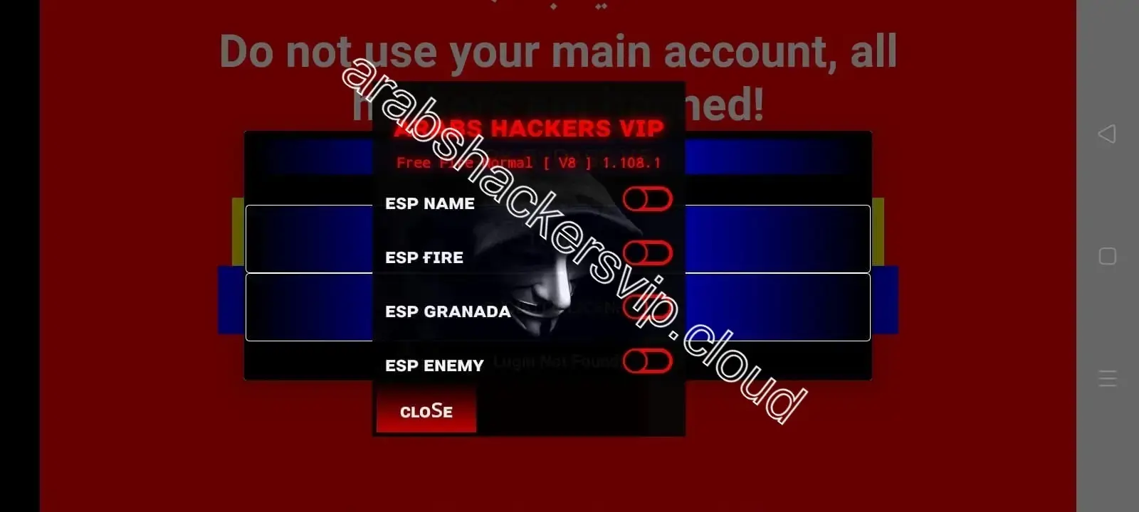 Screenshot of Arabs Hackers VIP FF Hacking Software